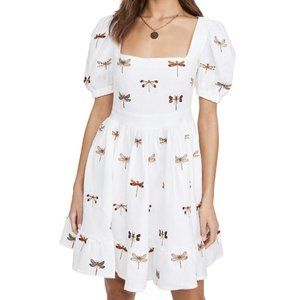 Agua Bendita Pomelo Libelulas Dragonfly Butterfly Linen Mini Dress White L
